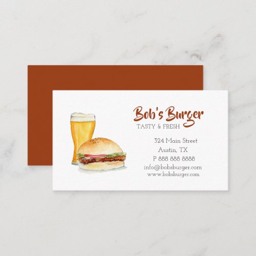 Burger fast food restaurant watercolor  business card