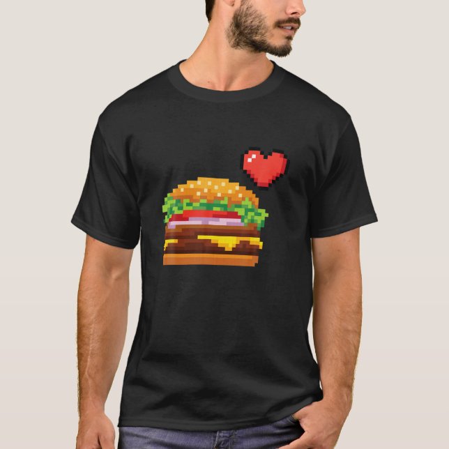 Burger Fastfood Videogame Funny Gamers Pixelated D T-Shirt (Front)