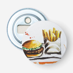 Burger & French Fries Original Water Color Tote Ba Bottle Opener