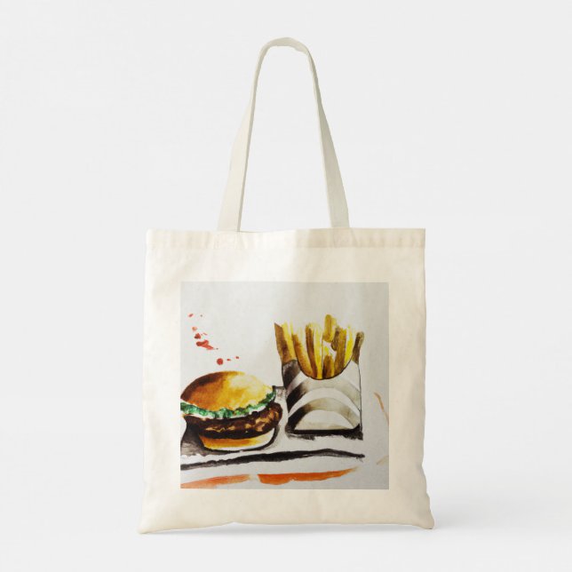 Burger & French Fries Original Water Color Tote Bag (Back)