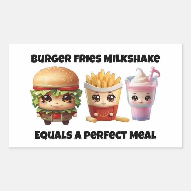 Burger fries milkshake chibi  rectangular sticker (Front)