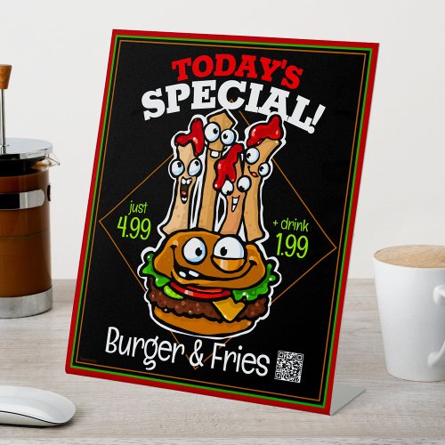 Burger Fries Todays Special Deli Food Truck Diner Pedestal Sign