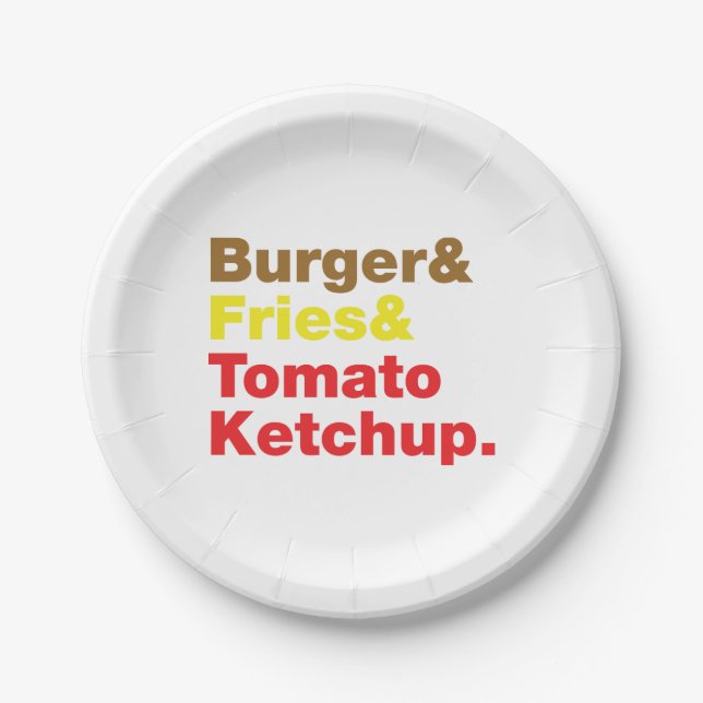 Burger & Fries & Tomato Ketchup. Paper Plates (Front)