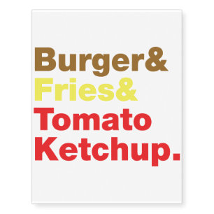 Burger & Fries & Tomato Ketchup. Temporary Tattoos