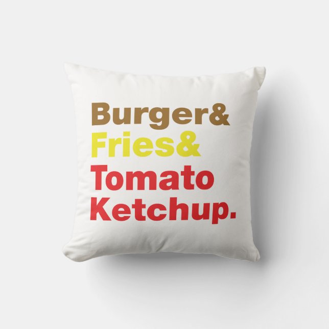 Burger & Fries & Tomato Ketchup. Throw Pillow (Front)