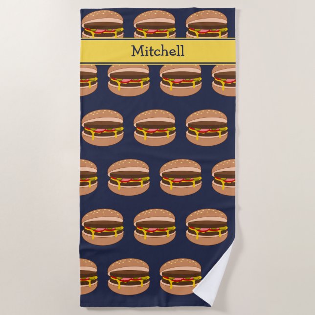 Burger Graphic - Fun Cheeseburger with Your Name Beach Towel (Front)