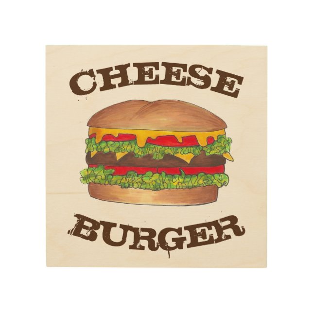 Burger Hamburger Cheeseburger Foodie Kitchen Diner Wood Wall Decor (Front)