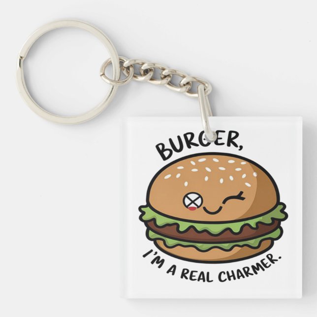 Burger I'm A Real Charmer Keychain (Front)