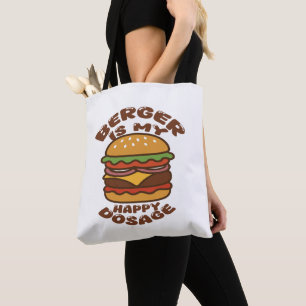 Burger is my happy dosage vintage quote tote bag