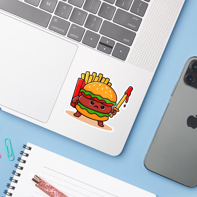 Burger Knight Sticker (Laptop w/ iPhone)