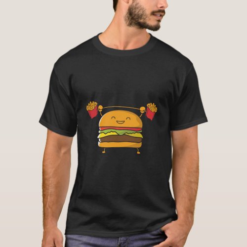Burger Lifting Fries Funny Food Snatch Squat Barbe T_Shirt