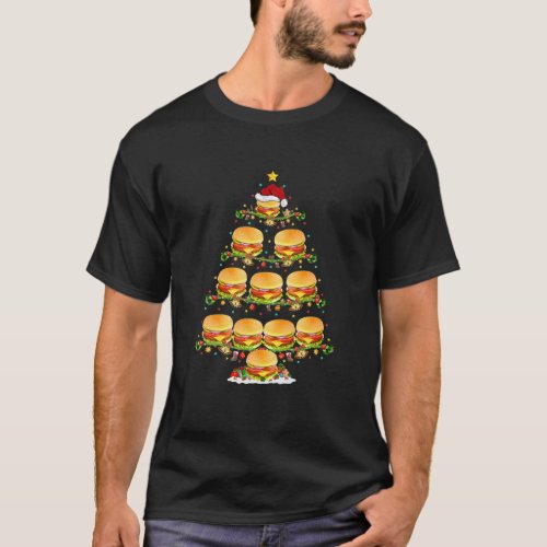 Burger Lover Xmas Lighting Santa Burger Christmas T_Shirt