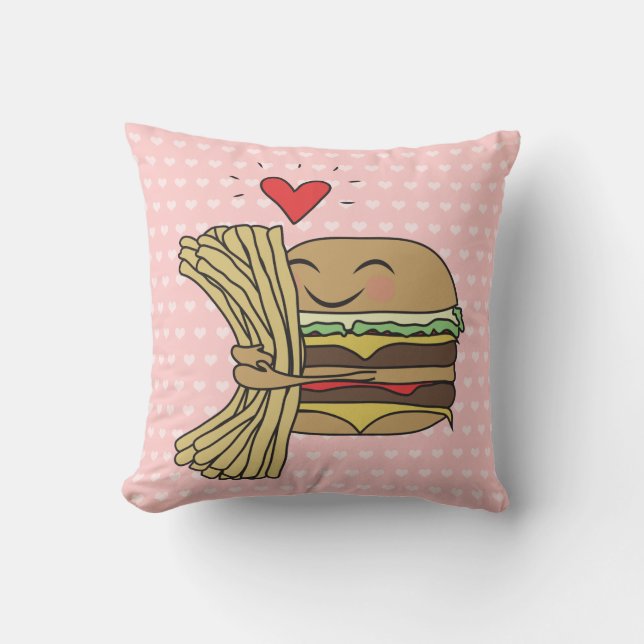 Burger Loves Fries Throw Pillow (Front)