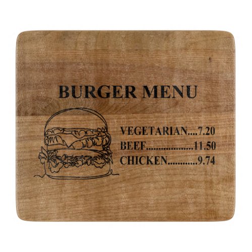 Burger Menu  Cutting Board