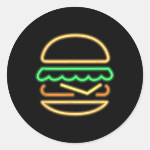 Burger Neon - Style Of A Clic 80s Retro Neon Sign  Classic Round Sticker