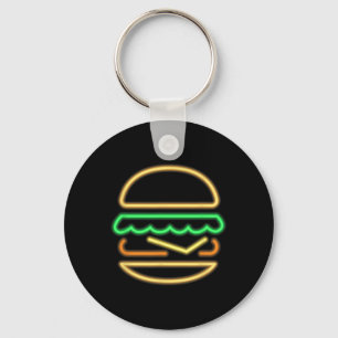 Burger Neon - Style Of A Clic 80s Retro Neon Sign Keychain