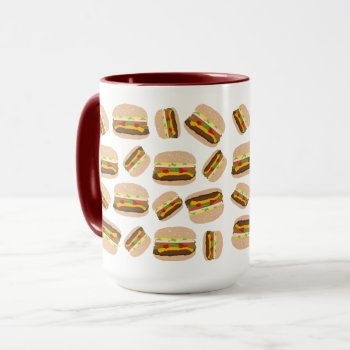 Burger Pattern Fun Foodie Mug by DustyFarmPaper at Zazzle