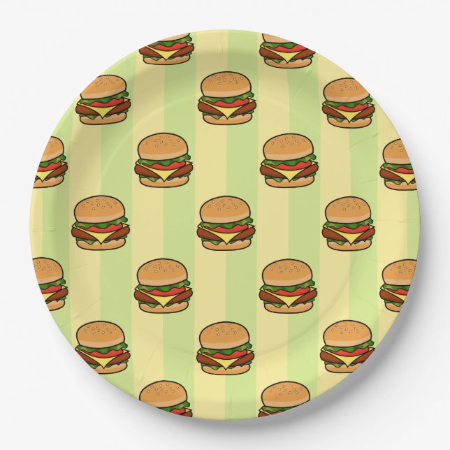 Burger Pattern Paper Plates (Front)