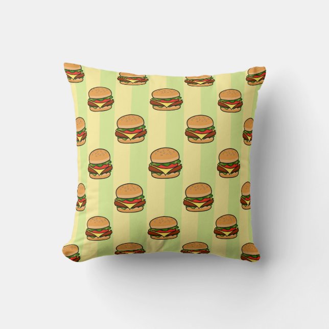 Burger Pattern Throw Pillow (Front)