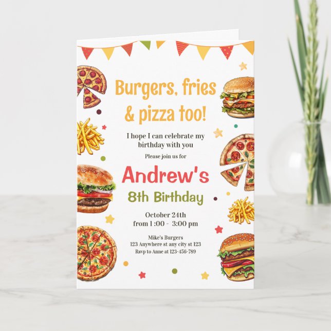 Burger & Pizza Birthday Foodie Birthday Fast Food Invitation (Front)