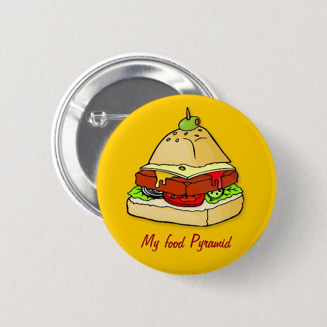 Burger pyramid pinback button (Front & Back)