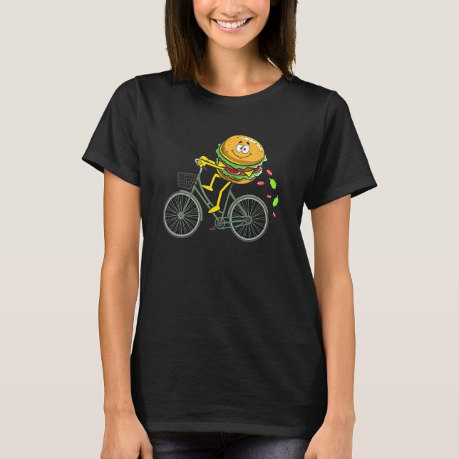 Burger Riding A Bike Bicycle Cycling Cheeseburger  T-Shirt (Front)