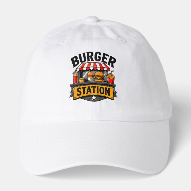 🍔 Burger Station Creative Restaurant Crew Uniform Hat (Front)