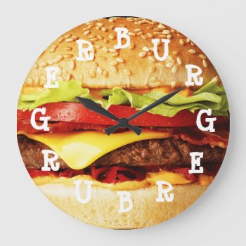 Burger Time Large Clock by RuthKeattchArt at Zazzle