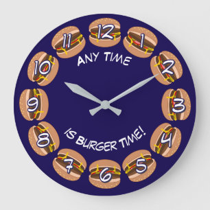 Burger Time & own text: Funny Mancave or Kitchen L Large Clock