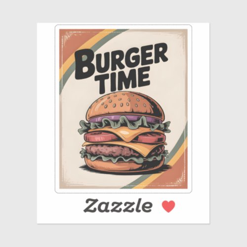 Burger Time Retro 70s Vintage Cheeseburger Diner Sticker