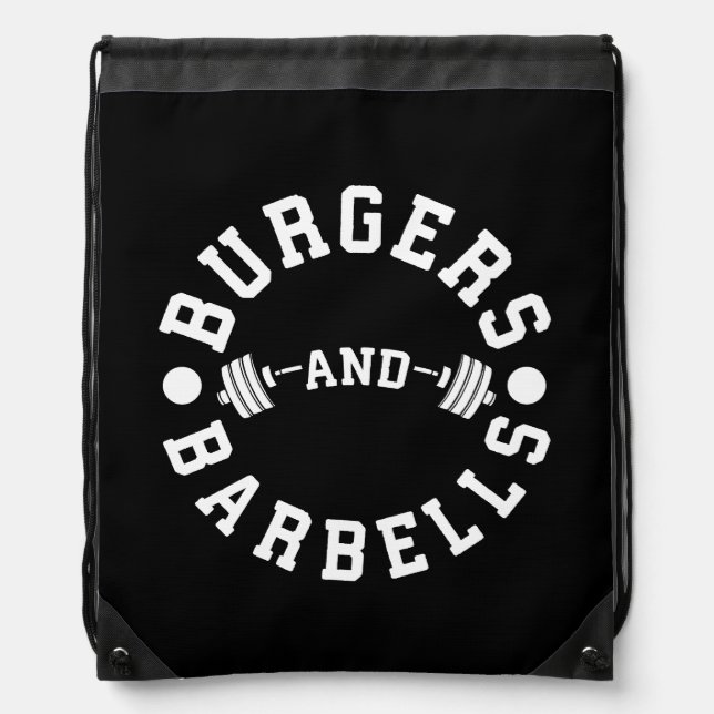 Burgers and Barbells - Funny Workout Motivational Drawstring Bag (Front)
