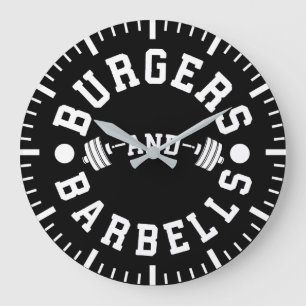 Burgers and Barbells - Funny Workout Motivational Large Clock