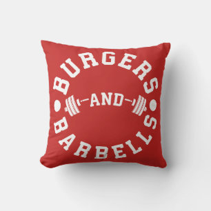 Burgers and Barbells - Funny Workout Motivational Throw Pillow