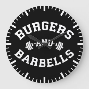 Burgers and Barbells - Lifting Workout Motivation Large Clock