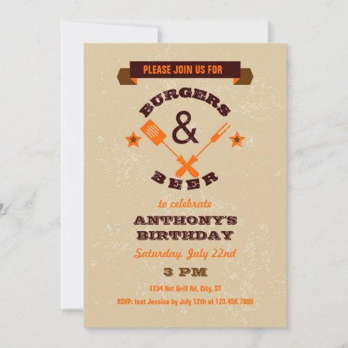 Burgers and Beer Birthday Invitation