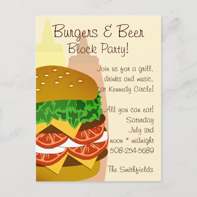 Burgers and Beer, Block Party Invitation (Front)