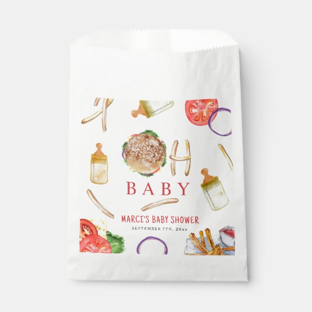 Burgers and Bottles Hamburger Oh Baby Shower  Favor Bag (Front)