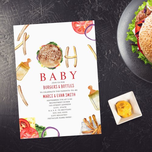 Burgers and Bottles Hamburger Oh Baby Shower Invitation