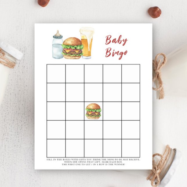 Burgers and Brewing Baby shower bingo game (Creator Uploaded)