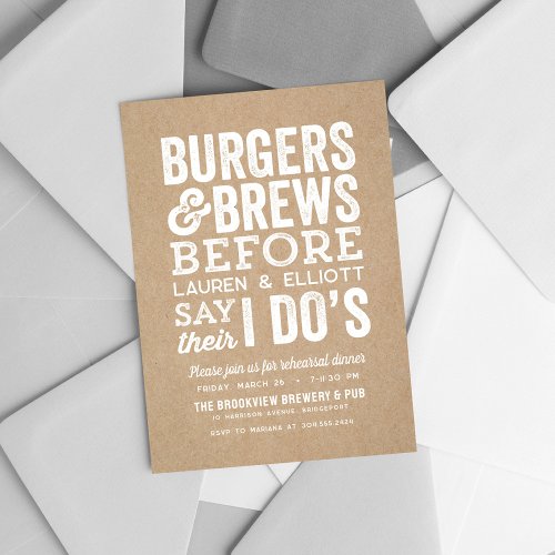 Burgers and brews before I dos rehearsal dinner Invitation