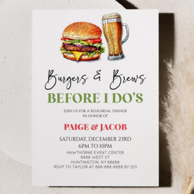Burgers and Brews Before I Do's! Rehearsal Dinner Invitation (Creator Uploaded)
