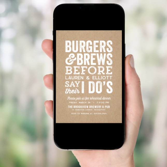 Burgers and brews before I do's rehearsal dinner Invitation (Front Digital)