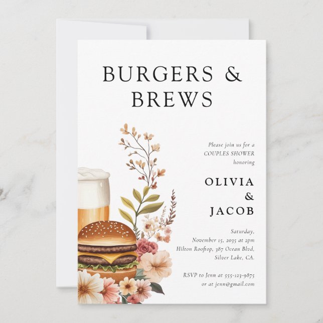 Burgers and Brews Couples Shower Invitation (Front)