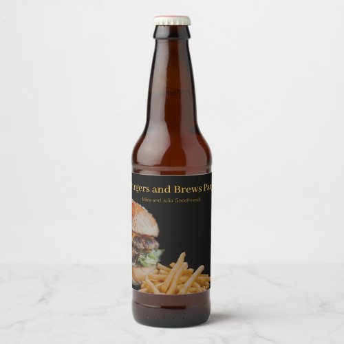 Burgers and Brews Party Beer Bottle Label