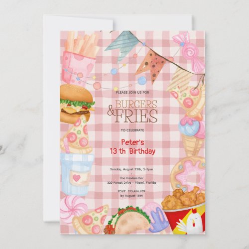 Burgers and fries fast food birthday party invitation