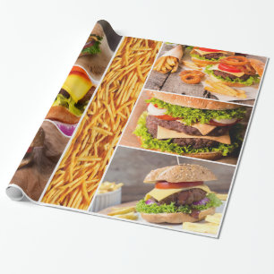 Burgers and Fries Fast Food Collage Wrapping Paper