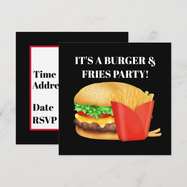 Burgers and Fries party cute invitation (Front/Back)