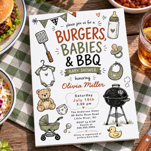 Burgers, Babies &amp; BBQ Baby Shower Invitation