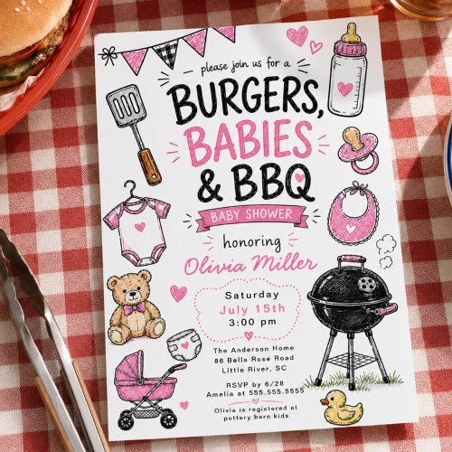 Burgers Babies BBQ Baby Shower Invitation