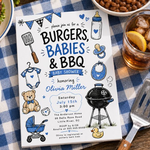 Burgers, Babies &amp; BBQ Baby Shower Invite